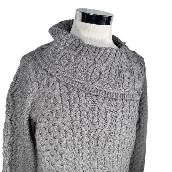 Aran Crafts Fisherman Sweater Women XL Gray Wool Button Crossover Collar New - Picture 2 of 9